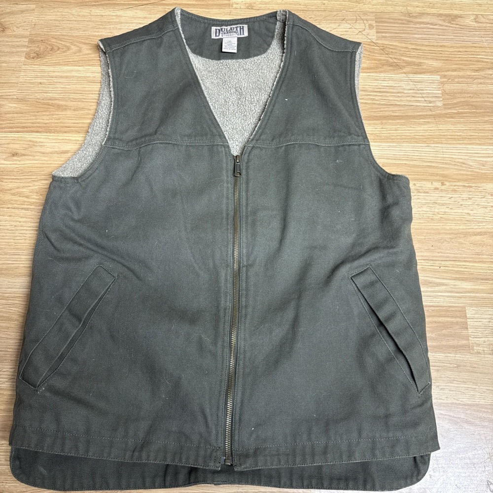 Duluth‎ Trading Men's Forest Green Canvas Fleece Sherpa Lined Vest  Size M